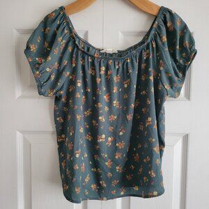Pink Rose Floral Short Sleeve Top, Size L